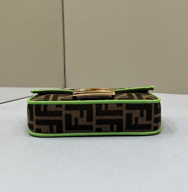 FI Baguette Small Brown Fabric Green Border Bag For Woman 18cm/7in