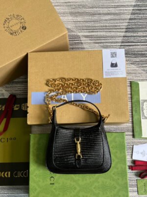 gg Jackie 1961 Lizard Mini Bag Black For Women, Women’s Bags 7.5in/19cm gg ?675799 LUZ0G 1000