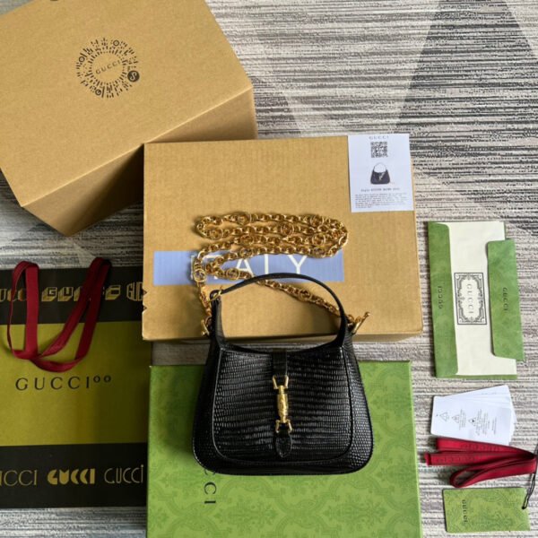 gg Jackie 1961 Lizard Mini Bag Black For Women, Women’s Bags 7.5in/19cm gg ?675799 LUZ0G 1000