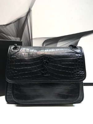 YSSL Niki Medium Chain BagIn-Embossed Black For Women 11in/28cm YSL 6331501K00U1000
