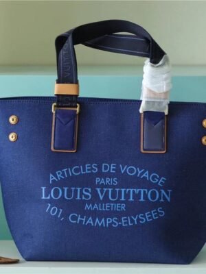 LV Cabas PM Plan Soleil Denim Canvas Blue For Women, WoHandbags 11.8in/30cm LV  M94144