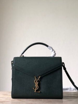 YSSL Cassandra Medium Top Handle Bag In Grain De Poudre Embossed Dark Green For Women 9.6in/25cm?