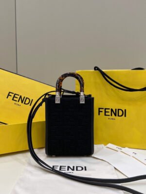 FI Mini Sunshine Shopper Black Bag For Woman 18cm/7in