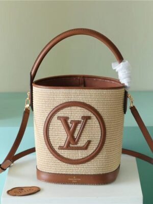 LV Petit Bucket Raffia Caramel Brown For Women, Women¡¯s Bags, Shoulder And Crossbody Bags 9.4in/24cm LV M59961