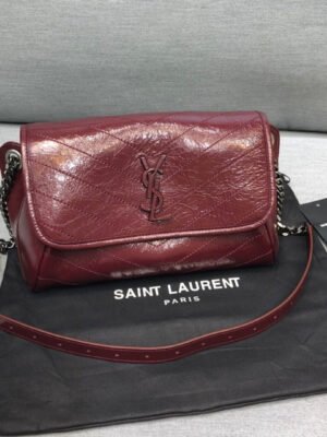 YSSL Niki Medium Crinkled Shoulder Bag Burgundy For Women 11in/28cm YSL
