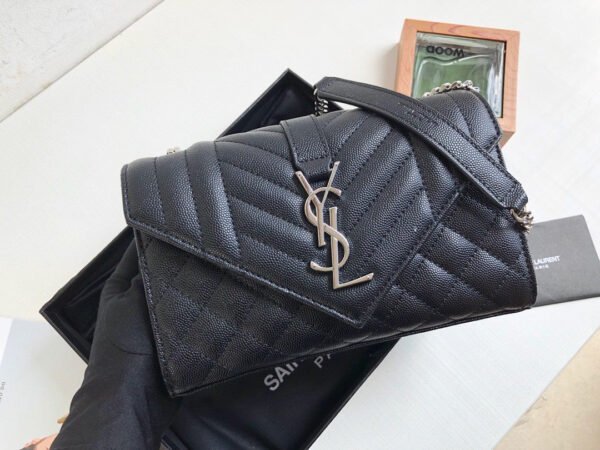 YSSL Envelope Small Bag In Mix Matelass¨¦ Grain De Poudre Black For Women 8.2in/21cm YSL 600195BOW921000