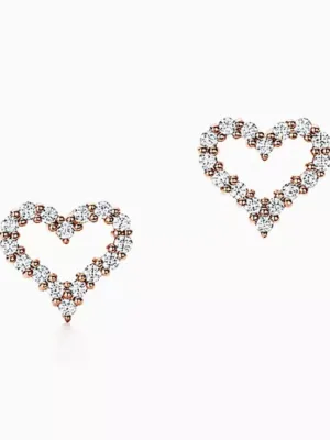 18K T Heart Diamonds Rose Gold Earrings