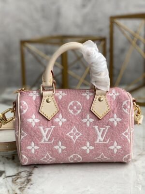LV Nano Speedy Monogram Jacquard Denim Pink For Women, WoBags 6.3in/16cm LV M81213