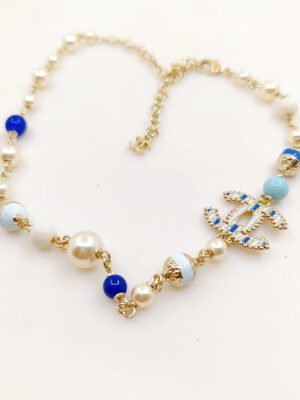 18K CC Blue & White Pearls Necklace