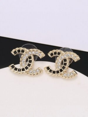 18K CC Crystal Leather Earrings