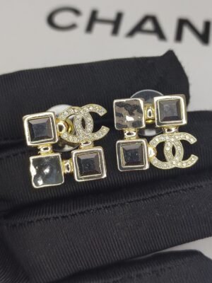 18K CC Black Crystals Earrings