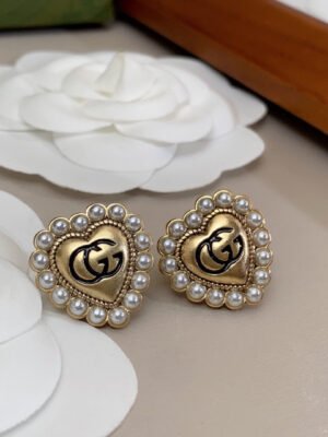 18K Double G Heart Pearl Earrings