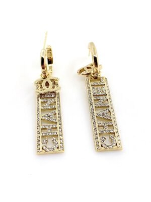 18K CC Crystals Long Letter Earrings