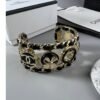 18K CC Leather Open Cuff Bracelet