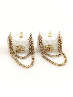 18K CC White Bag Earrings