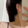 18K CC Red Round Earrings