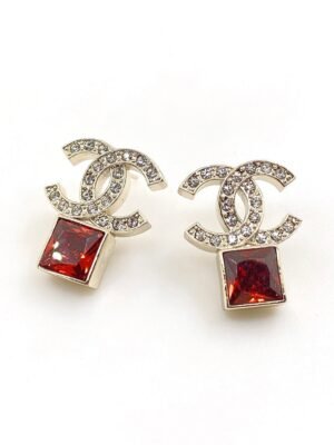 18K CC Red Crystal Earrings