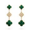 18K Magic Alhambra Three Malachite Motifs Clover Earrings