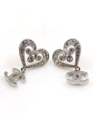 18K CC Heart Diamond Earrings