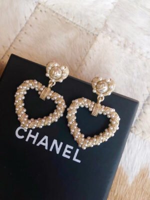 18K CC Heart Pendant Earrings