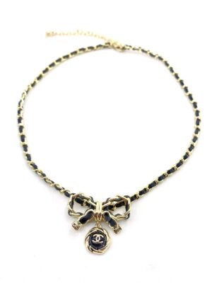 18K CC Rhinestone Bow Tie Necklace
