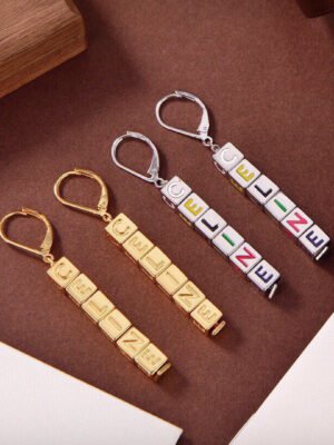 18K Triomphe Script Cube Earrings