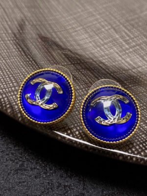 18K CC Blue Crystal Earrings