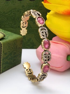 18K Double G Red Crystals Open Cuff Bracelet