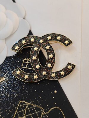 18K CC Black Star Brooch