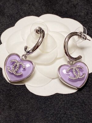 18K CC Purple Heart Earrings