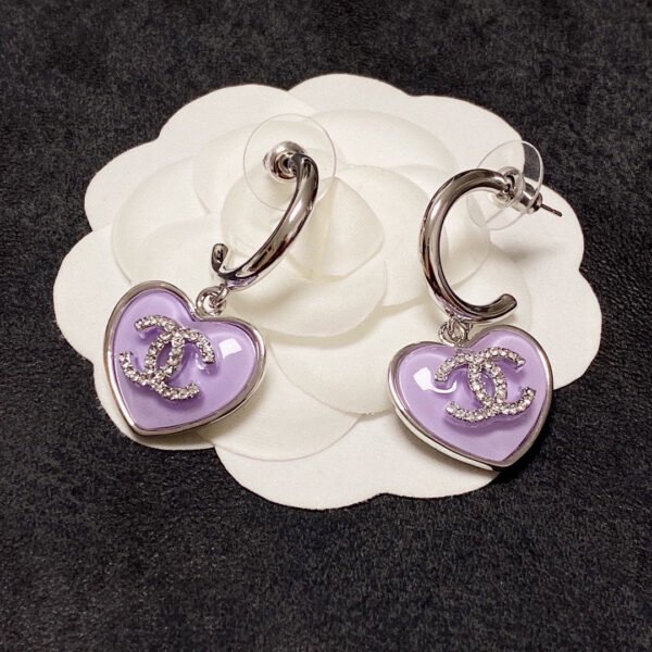 18K CC Purple Heart Earrings