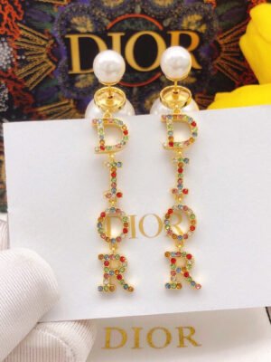 18K CD Color Crystal Script Earrings