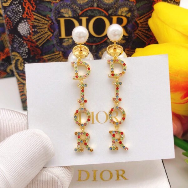 18K CD Color Crystal Script Earrings