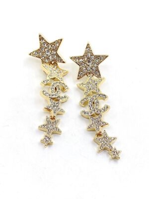 18K CC Star Diamonds Long Earrings