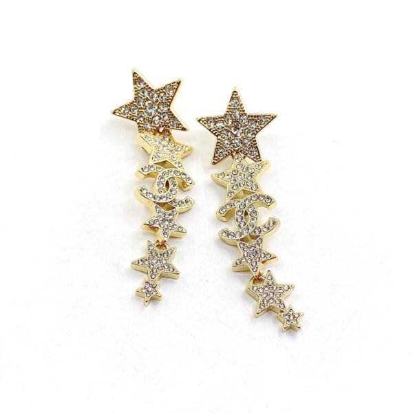 18K CC Star Diamonds Long Earrings