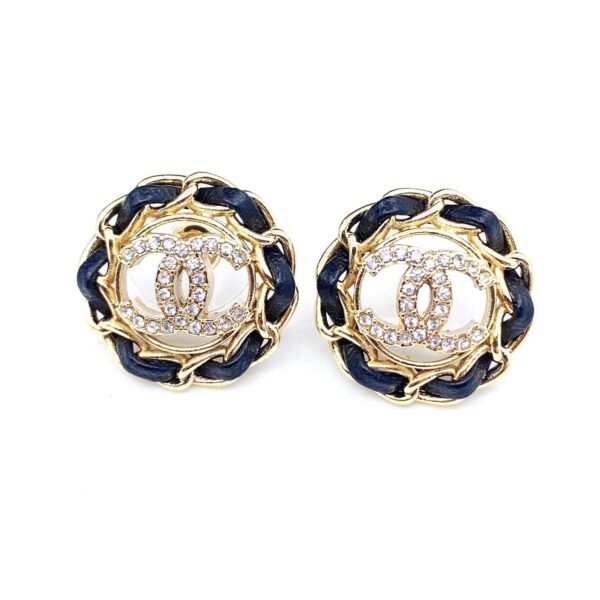 18K CC Black Leather Earrings