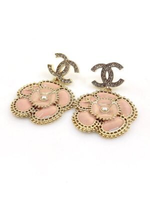 18K CC Pink Flower Earrings