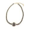 18K CC Rhinestone Leather Choker Necklace
