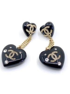 18K CC Heart Pendant Earrings
