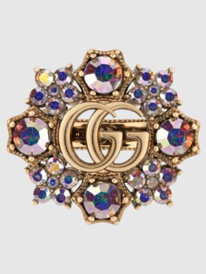 18K Double G Crystal Flower Ring