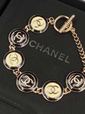 18K CC Black & White Resin Chain Bracelet