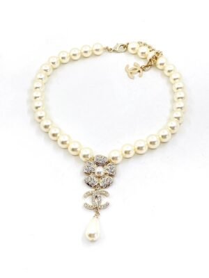 18K CC Pearls Chain Choker Necklace