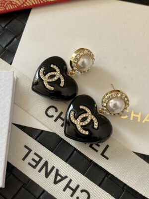18K CC Black Heart Earrings