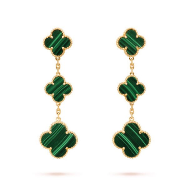 18K Magic Alhambra Three Malachite Motifs Clover Earrings