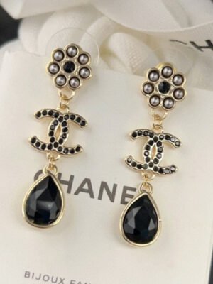 18K CC Black Crystal Earrings