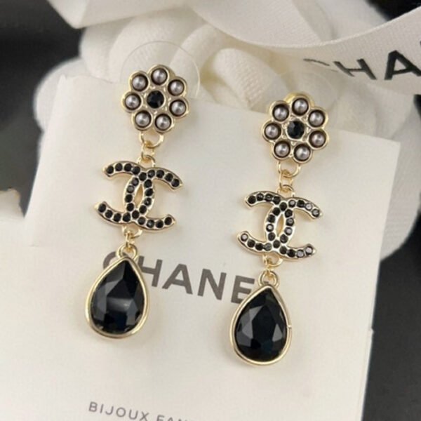 18K CC Black Crystal Earrings