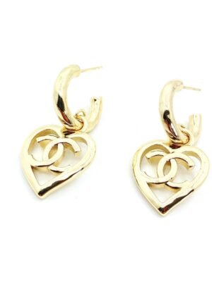 18K CC Heart Pendant Earrings