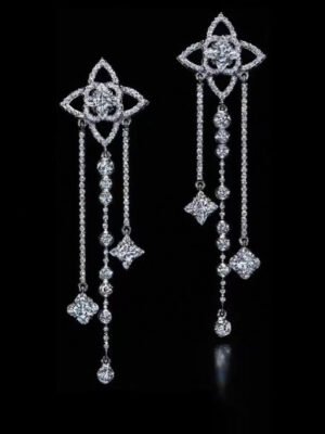 18K Louis Diamond Flowers Long Earrings