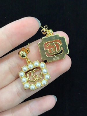 18K Double G Square Pearl Earrings