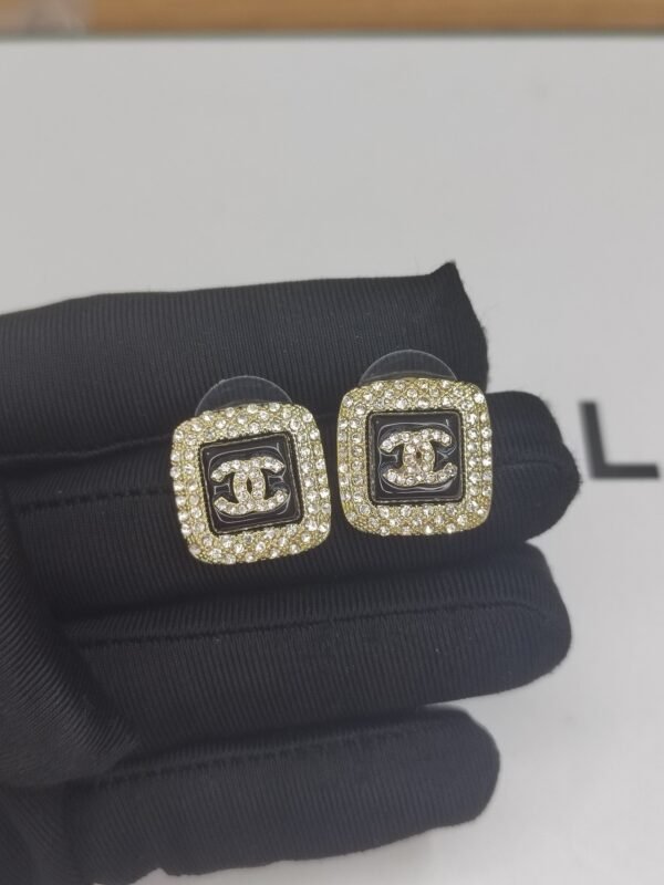 18K CC Diamond Square Black Earrings